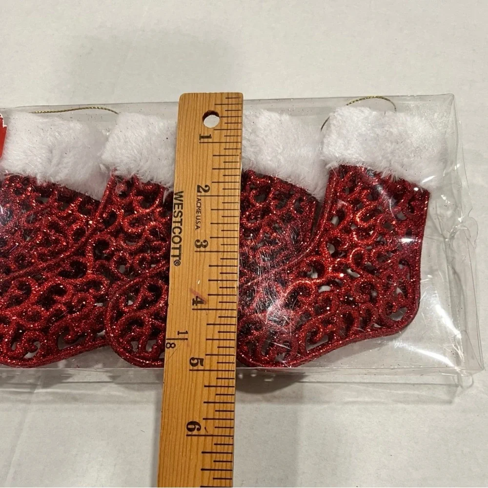 Winter Wonder Red Stocking 5-Ct Decorative Holiday Tree Ornaments Shatterproof